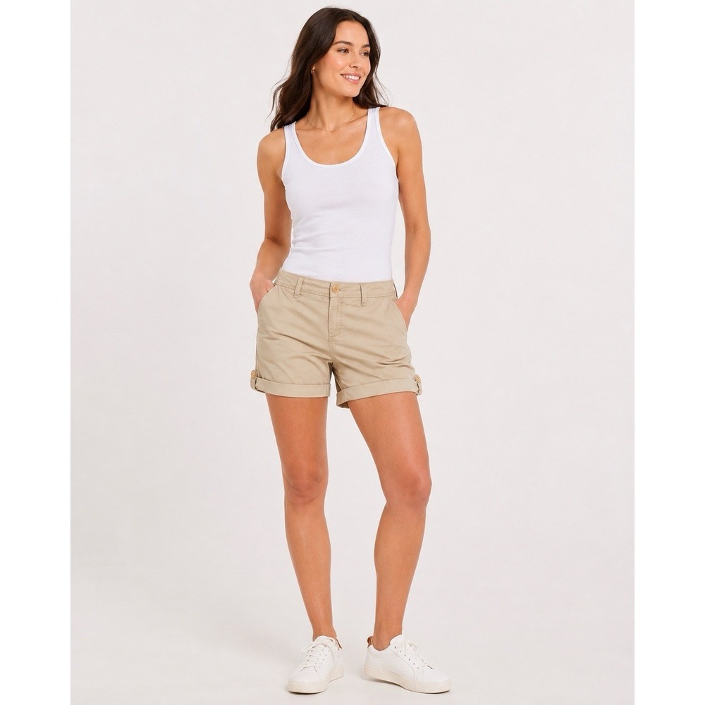 Eddie‎ Bauer Blakely Fit Khaki Chino Shorts Womens 10 Rolled Cuff Stretch Cotton
